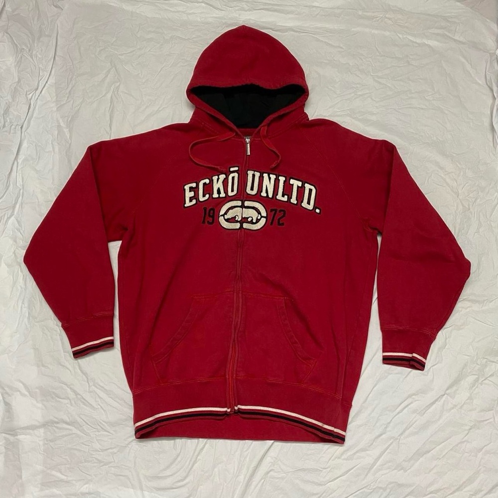 Y2k Red Ecko Unltd zip up hoodie with embroidered logo